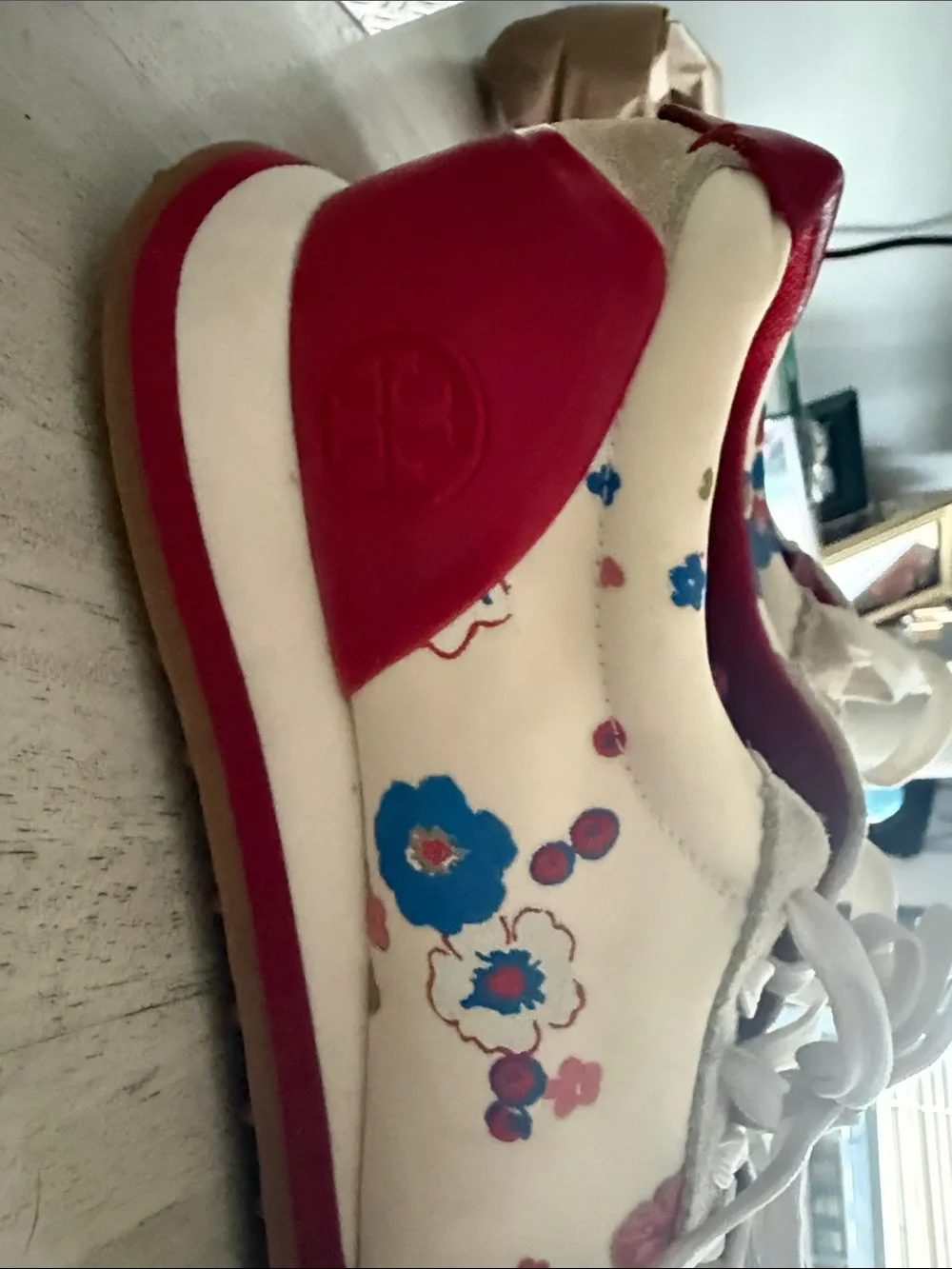 Tory Burch Red Floral Lace-Up Sneakers
